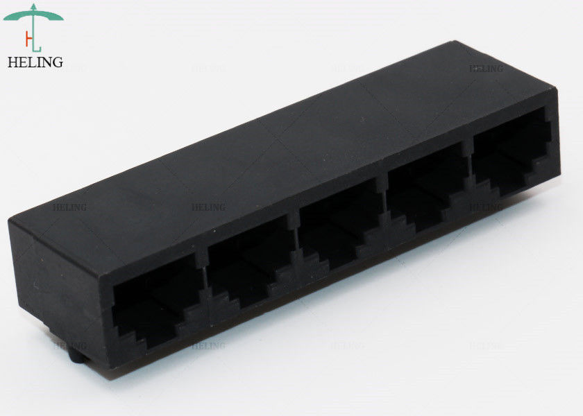 Black R / A 1 X 5 Ports RJ45 Female Connector 10P4C Ethernet Port For DSL / ADSL